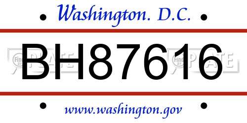 BH87616 District Of Columbia License Plate