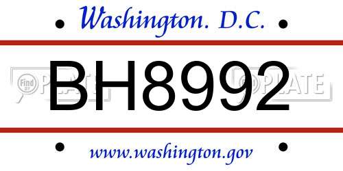 BH8992 District Of Columbia License Plate