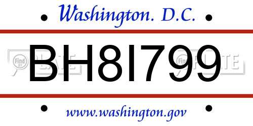 BH8I799 District Of Columbia License Plate