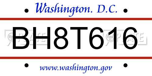 BH8T616 District Of Columbia License Plate