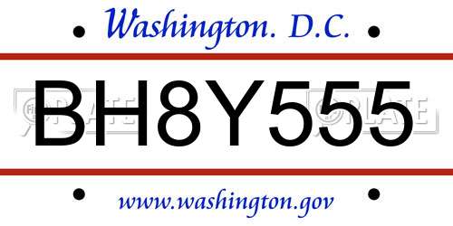 BH8Y555 District Of Columbia License Plate