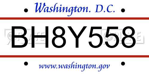 BH8Y558 District Of Columbia License Plate