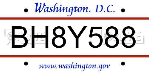 BH8Y588 District Of Columbia License Plate