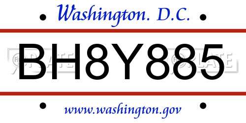BH8Y885 District Of Columbia License Plate