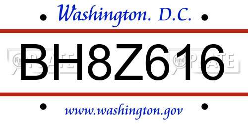 BH8Z616 District Of Columbia License Plate