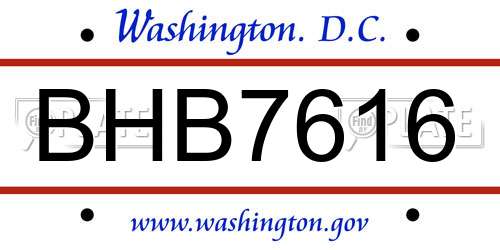 BHB7616 District Of Columbia License Plate