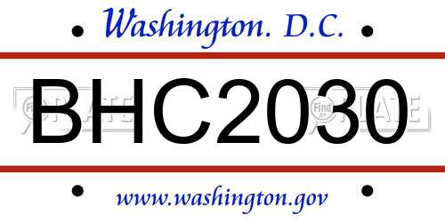 BHC2030 District Of Columbia License Plate