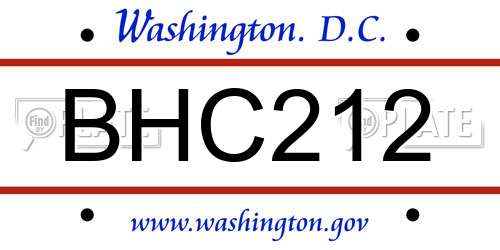BHC212 District Of Columbia License Plate