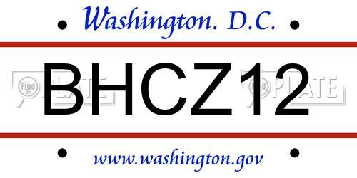 BHCZ12 District Of Columbia License Plate