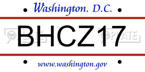 BHCZ17 District Of Columbia License Plate