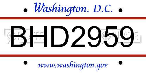 BHD2959 District Of Columbia License Plate