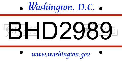 BHD2989 District Of Columbia License Plate