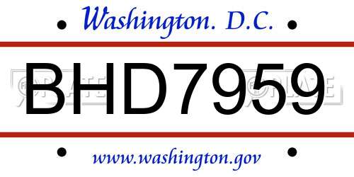 BHD7959 District Of Columbia License Plate