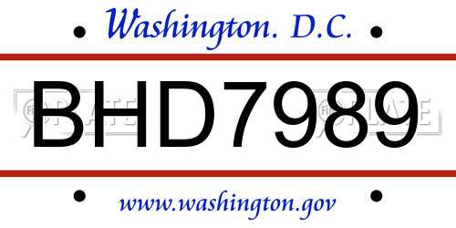 BHD7989 District Of Columbia License Plate