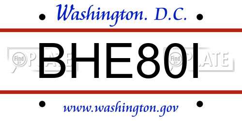 BHE80I District Of Columbia License Plate