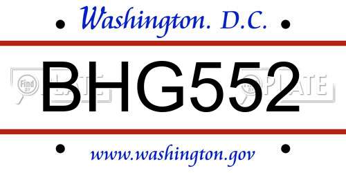 BHG552 District Of Columbia License Plate
