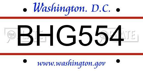 BHG554 District Of Columbia License Plate