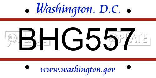 BHG557 District Of Columbia License Plate