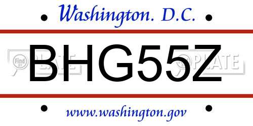 BHG55Z District Of Columbia License Plate