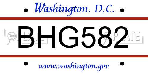 BHG582 District Of Columbia License Plate