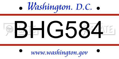 BHG584 District Of Columbia License Plate