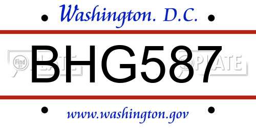 BHG587 District Of Columbia License Plate