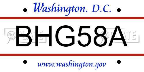 BHG58A District Of Columbia License Plate