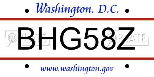 BHG58Z District Of Columbia License Plate