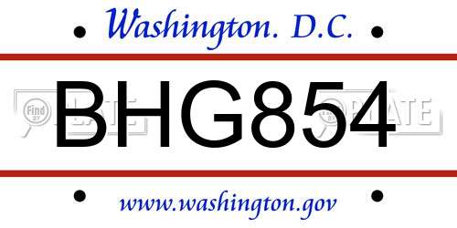 BHG854 District Of Columbia License Plate