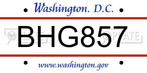 BHG857 District Of Columbia License Plate