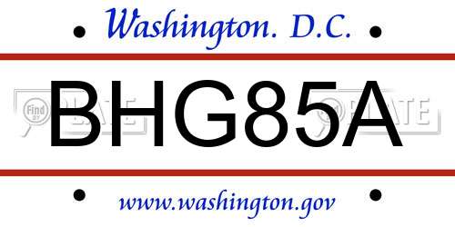 BHG85A District Of Columbia License Plate