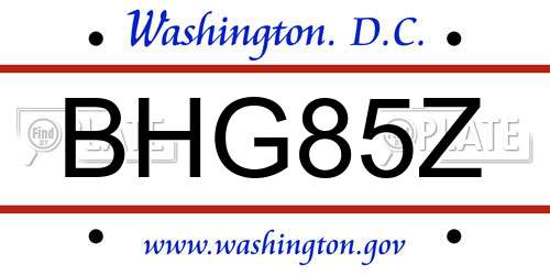 BHG85Z District Of Columbia License Plate