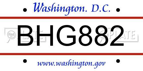 BHG882 District Of Columbia License Plate