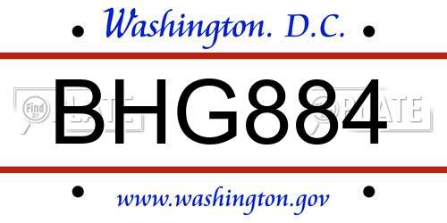BHG884 District Of Columbia License Plate