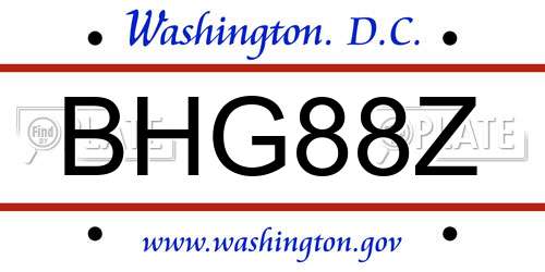 BHG88Z District Of Columbia License Plate