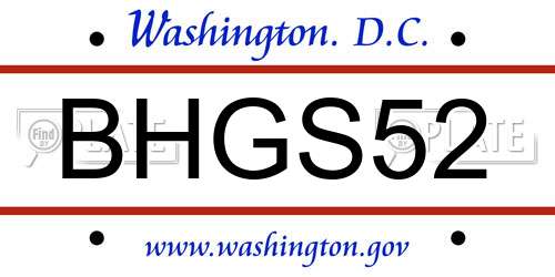 BHGS52 District Of Columbia License Plate