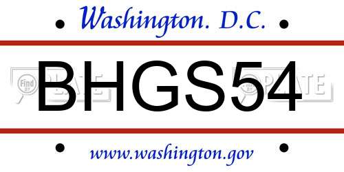 BHGS54 District Of Columbia License Plate