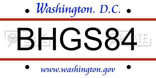 BHGS84 District Of Columbia License Plate