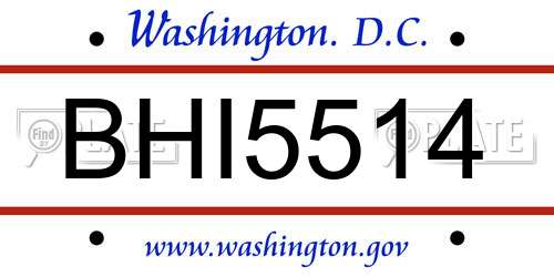 BHI5514 District Of Columbia License Plate