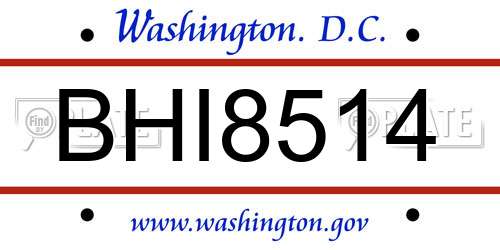 BHI8514 District Of Columbia License Plate