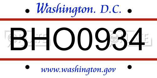 BHO0934 District Of Columbia License Plate