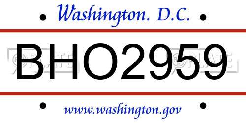 BHO2959 District Of Columbia License Plate