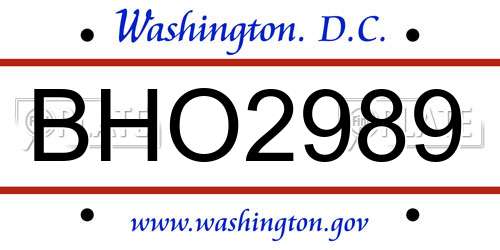 BHO2989 District Of Columbia License Plate