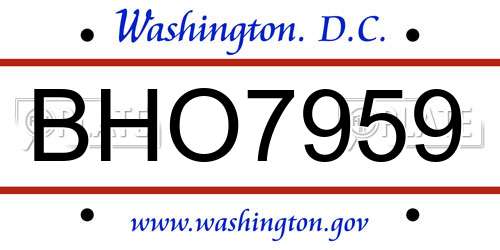 BHO7959 District Of Columbia License Plate