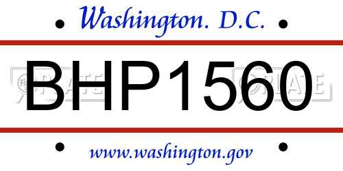 BHP1560 District Of Columbia License Plate