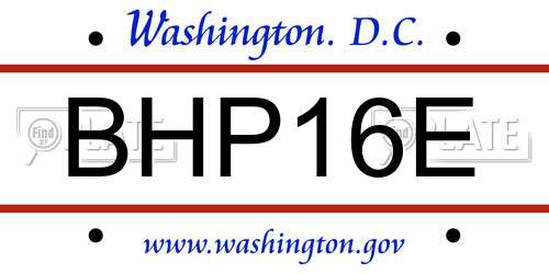 BHP16E District Of Columbia License Plate