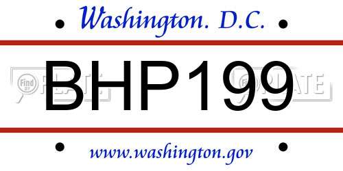 BHP199 District Of Columbia License Plate