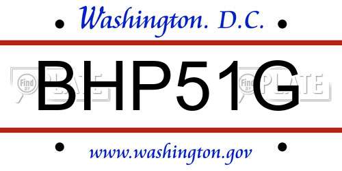 BHP51G District Of Columbia License Plate