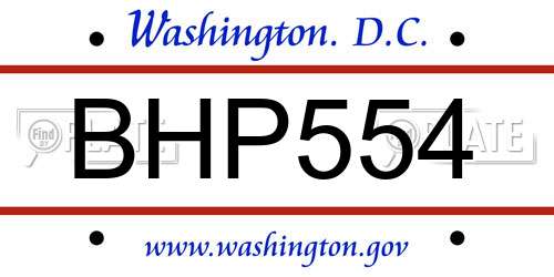 BHP554 District Of Columbia License Plate