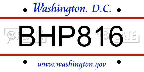 BHP816 District Of Columbia License Plate